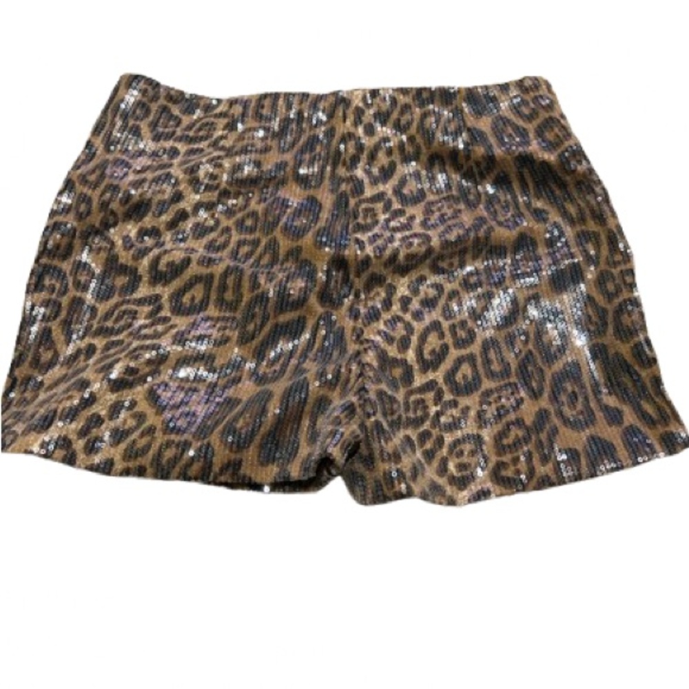 Leopard Print High Waist Sequin Shorts